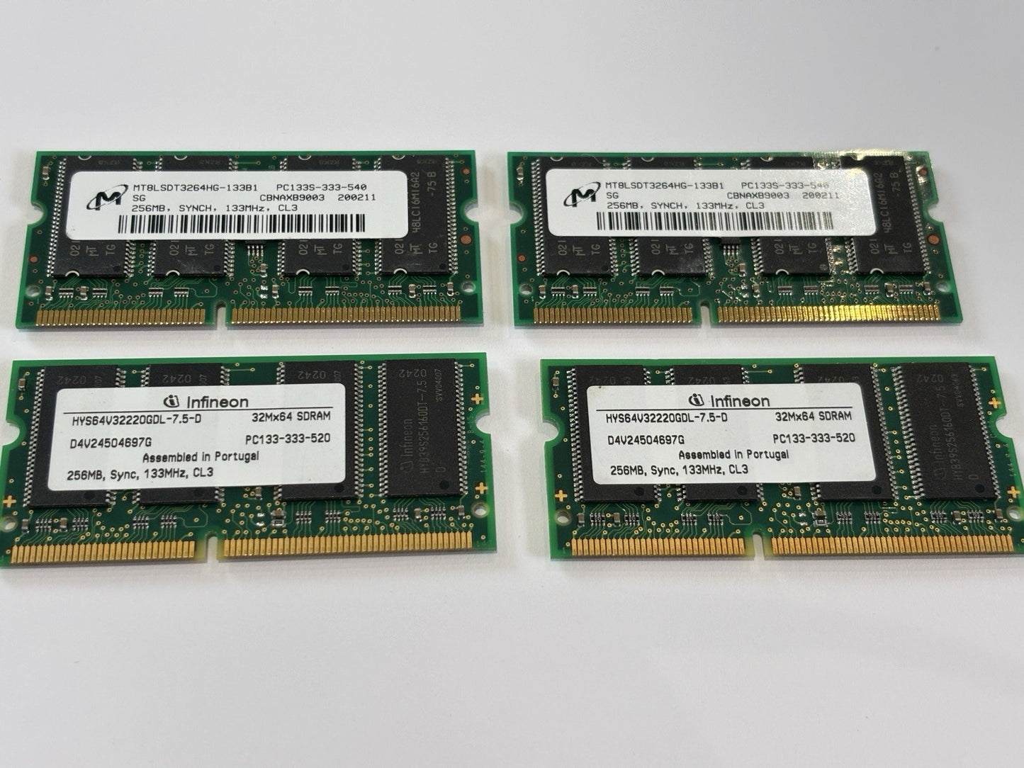 4x 256MB PC133 133MHz CL3 SDRAM Infineon x2 & MTBL x2