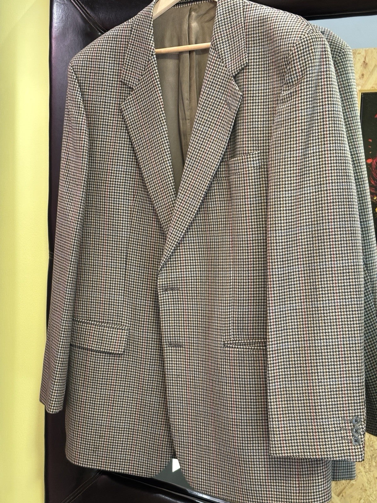 St Michael Blazer Mens Vintage 44L Pure New Wool Silk M&S Jacket Houndstooth