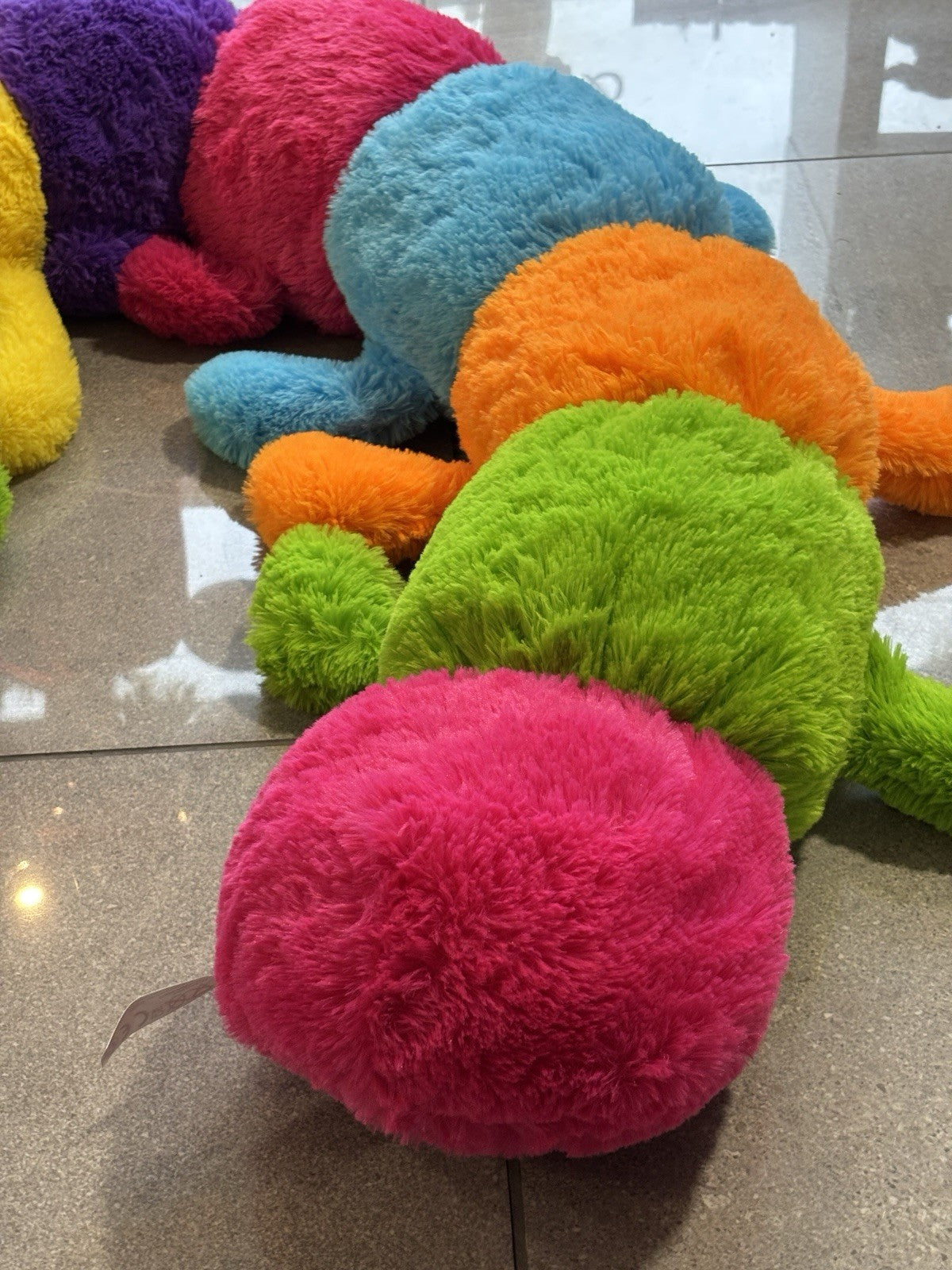 Smyths Toys XL Jumbo Long giant Caterpillar Soft plush Soft Toy Rainbow 7ft long