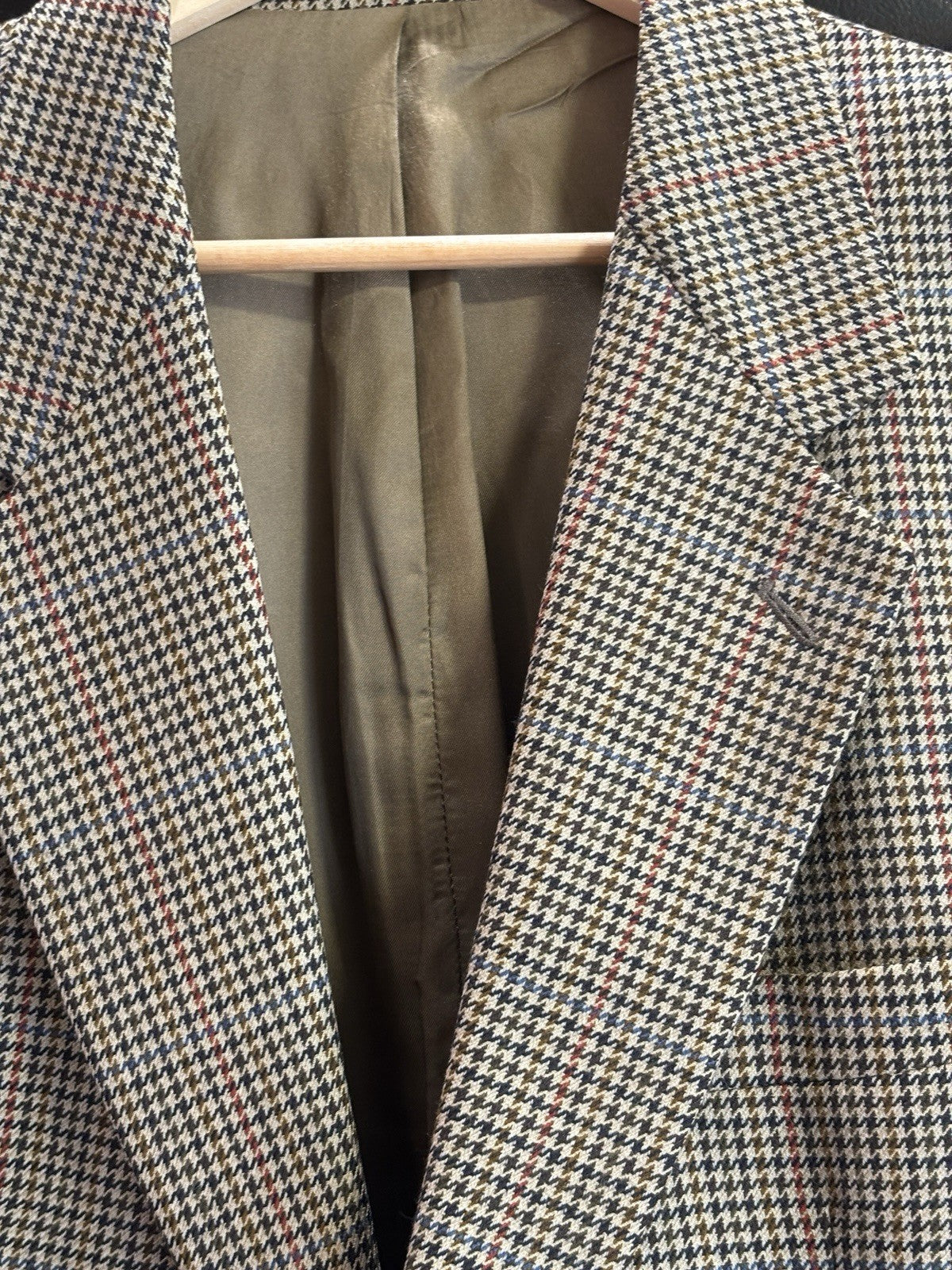 St Michael Blazer Mens Vintage 44L Pure New Wool Silk M&S Jacket Houndstooth