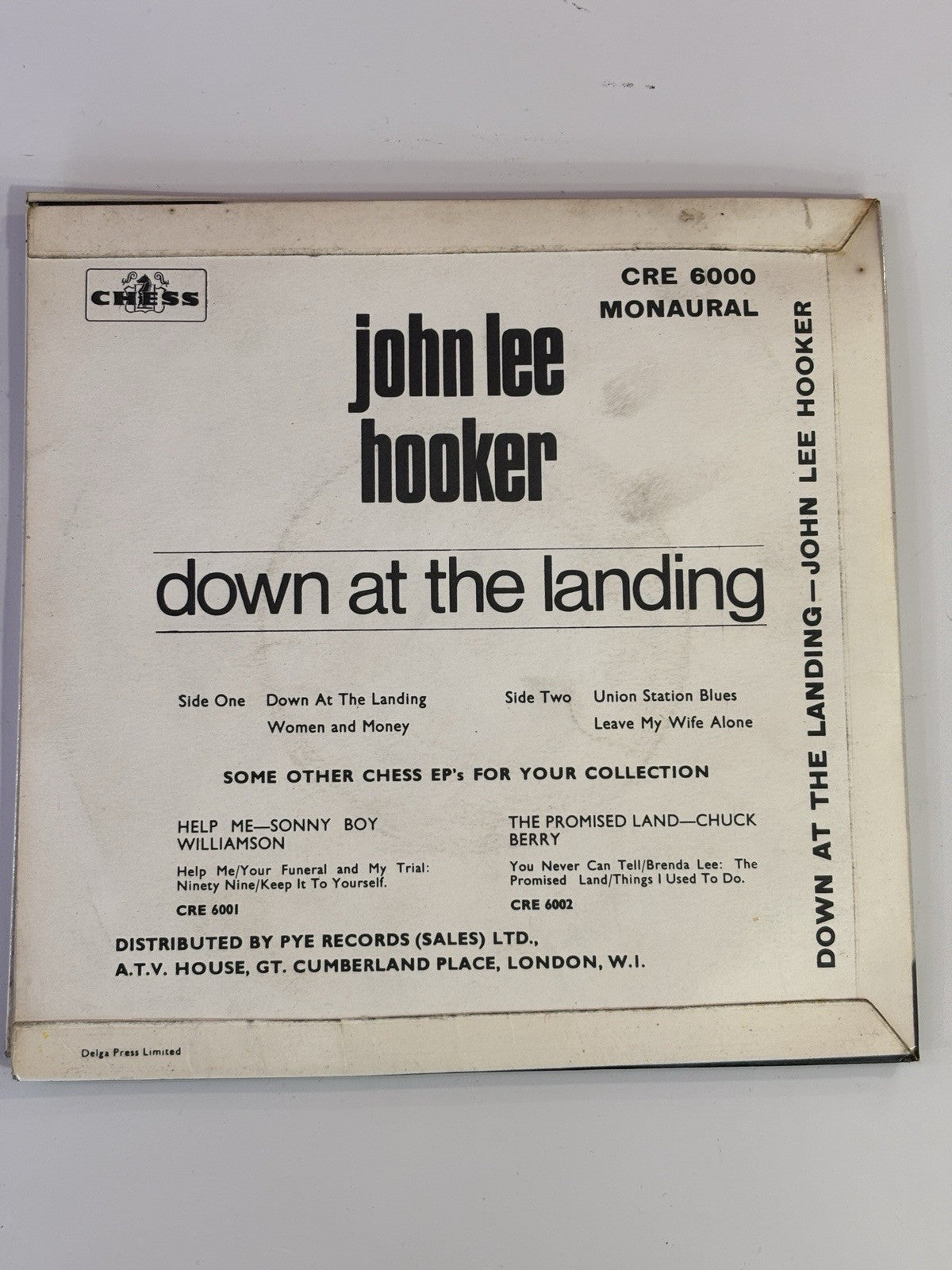 JOHN LEE HOOKER DOWN AT THE LANDING 7" VINYL PICTURE SLEEVE