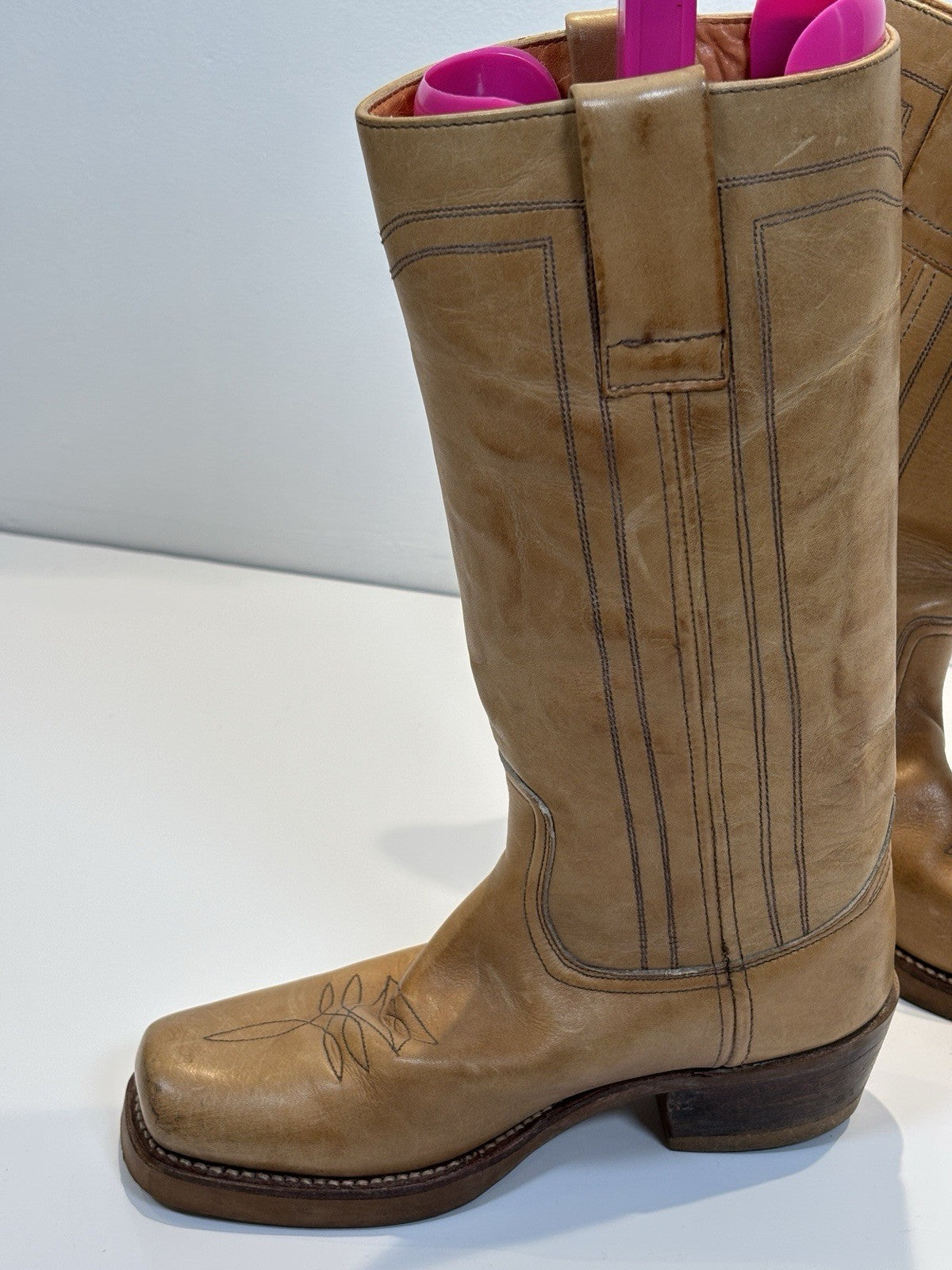 Vintage Made In Spain Tall Western Cowboy Boots Tan Size UK Size 6