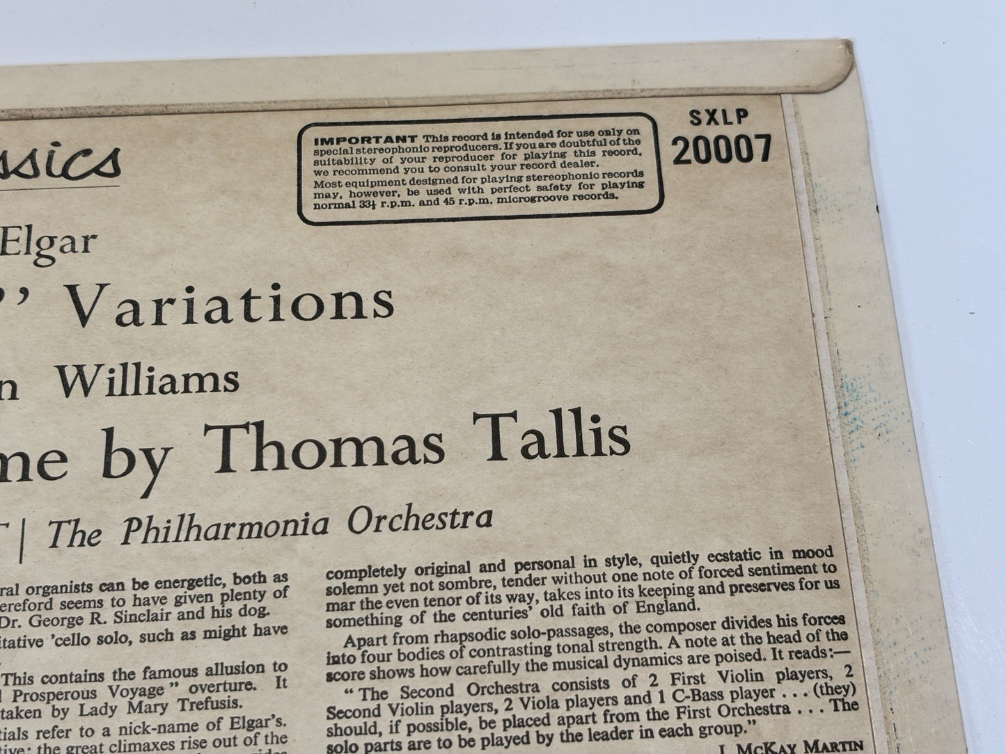 Elgar/Vaughan Williams - Enigma Variations/Fantasia On A Theme - Vinyl LP - VG