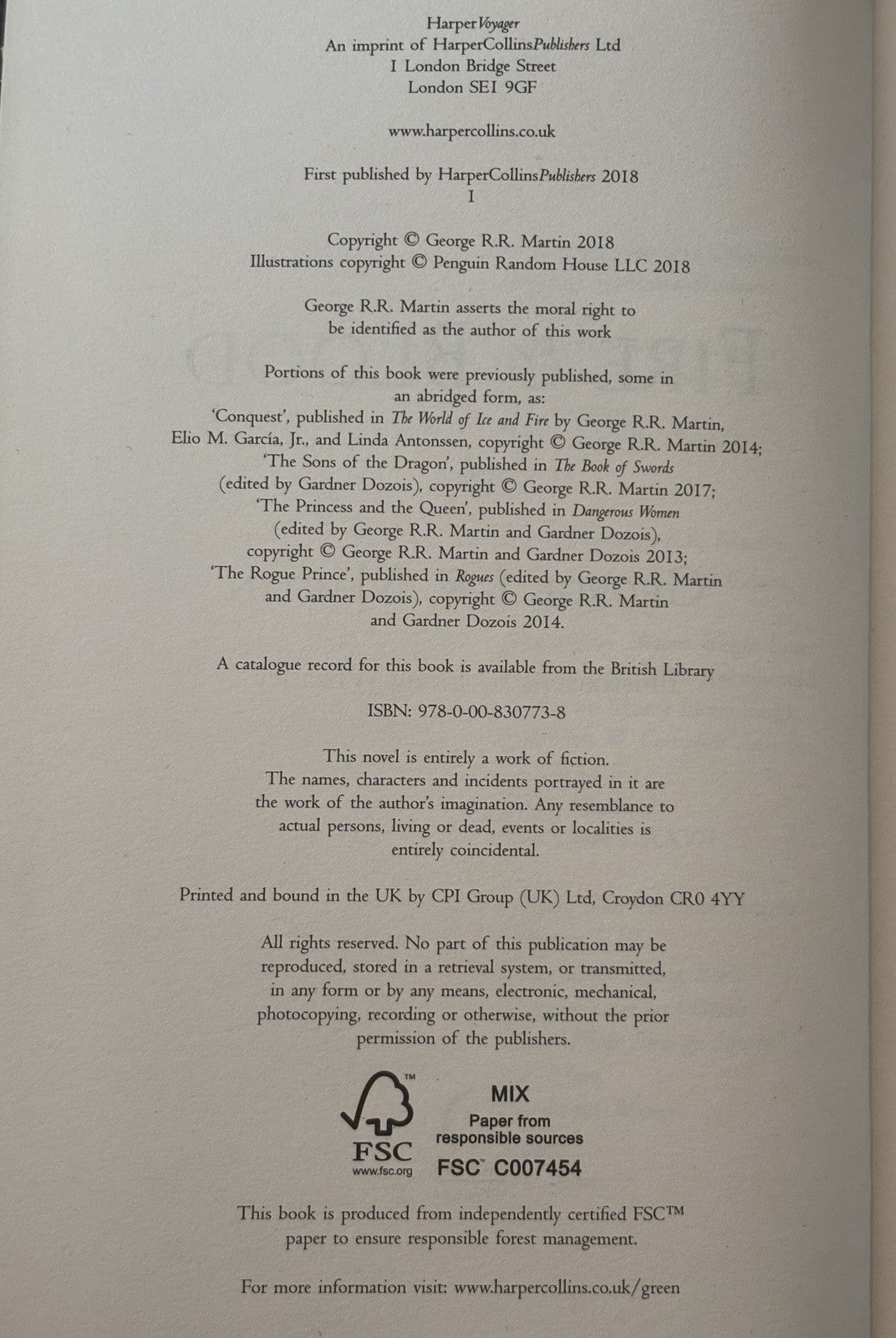 FIRE AND BLOOD Hardback 1st Edition George RR Martin 2018 GAME OF THRONES Rare