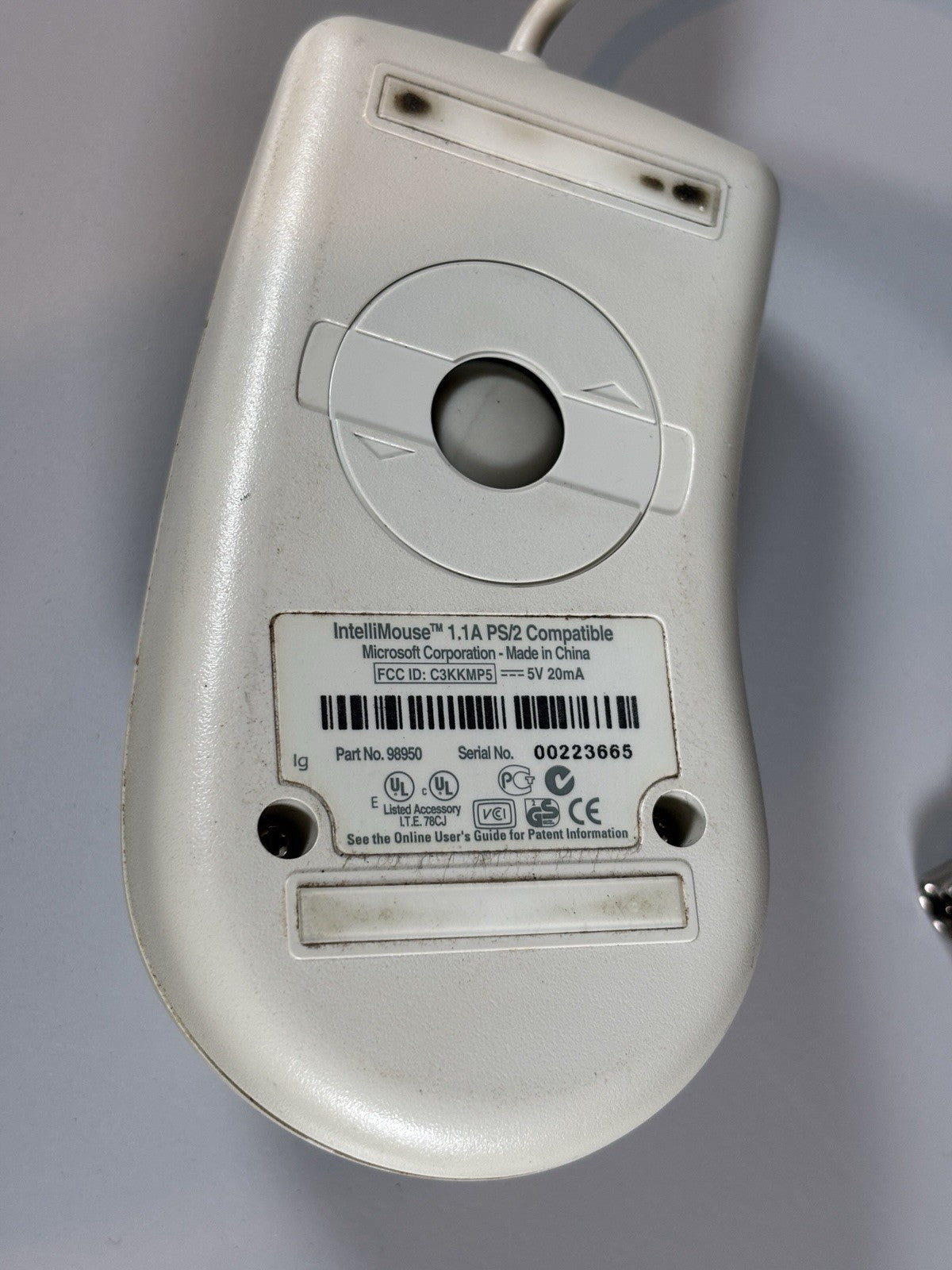 Vintage Microsoft IntelliMouse 1.1A PS/2 Compatible – Tested and Working