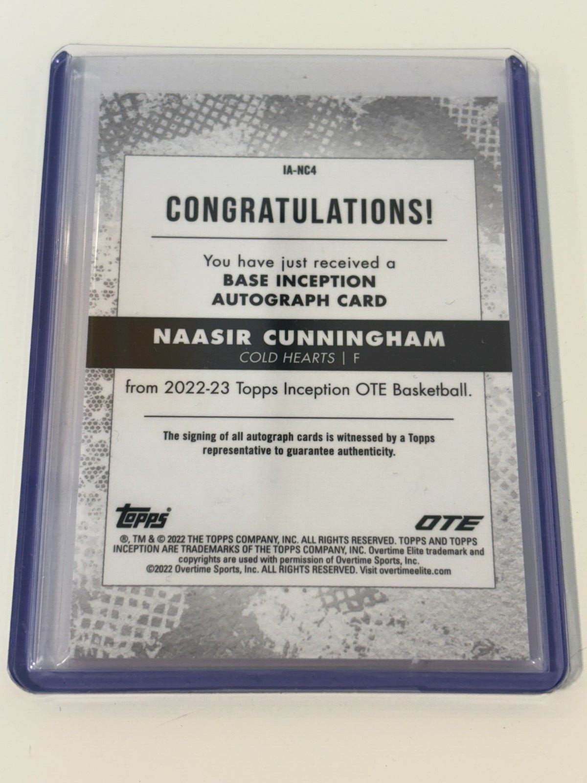 Topps Inception OTE Naasir Cunningham Autograph Auto Magenta /99 IANC4