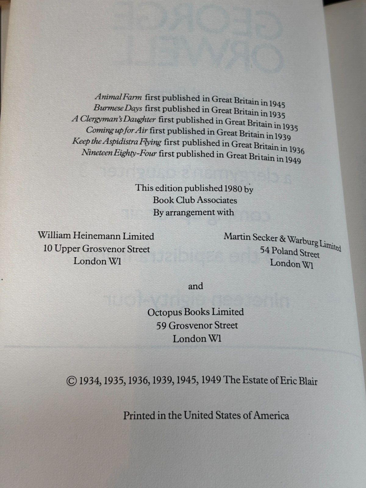 George Orwell - Complete and Unabridged, 6 books in 1 Book Club Associates 1980