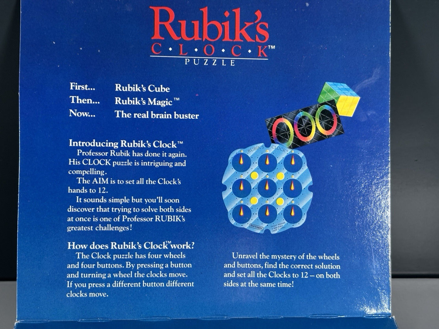VINTAGE RUBIKS CLOCK PUZZLE MATCHBOX ORIGINAL TOY PUZZLE 1988 RETRO RUBIK'S