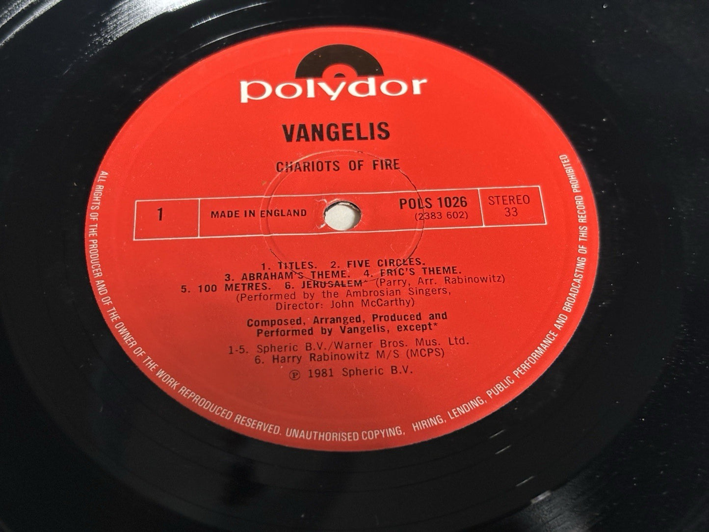 Chariots of Fire Vinyl LP Original Soundtrack by Vangelis 1981