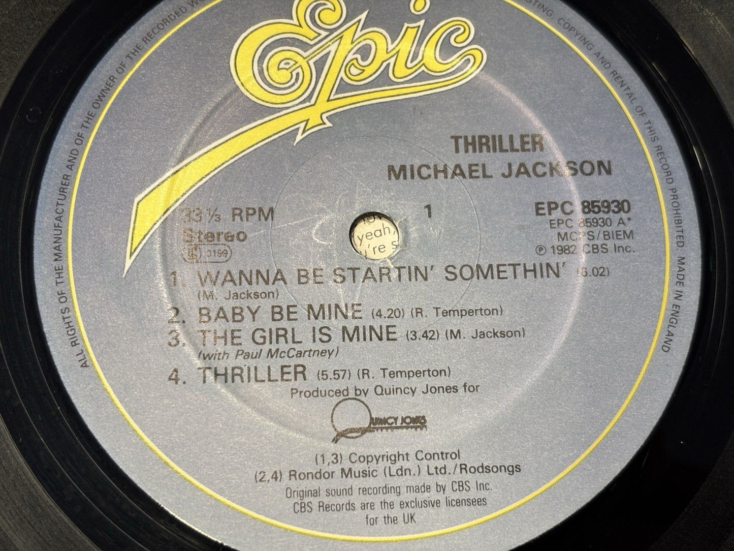 Michael Jackson Thriller A1 B1 Gatefold LP Album Vinyl Record EPC 85930