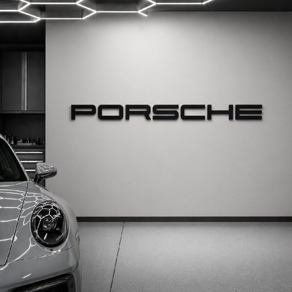 Porsche Style 3D Wall Sign – Matte Black, Red or White – 26cm Wide Letters