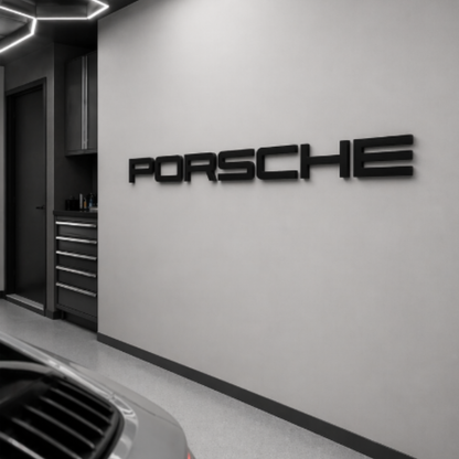 Porsche Style 3D Wall Sign – Matte Black, Red or White – 26cm Wide Letters