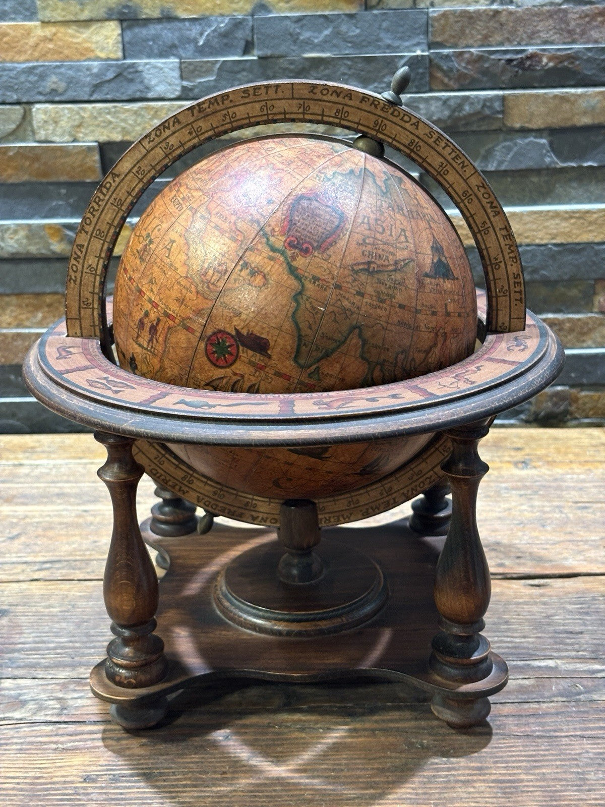 Vintage Italian Globe with Astrology Zodiac  Astrological Signs Desktop Stand