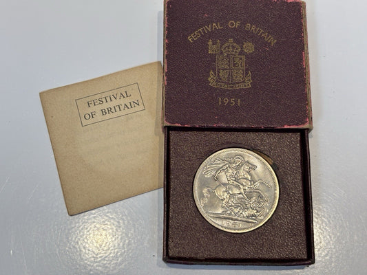 1951 Festival of Britain Five Shilling Coin in Box With Papers