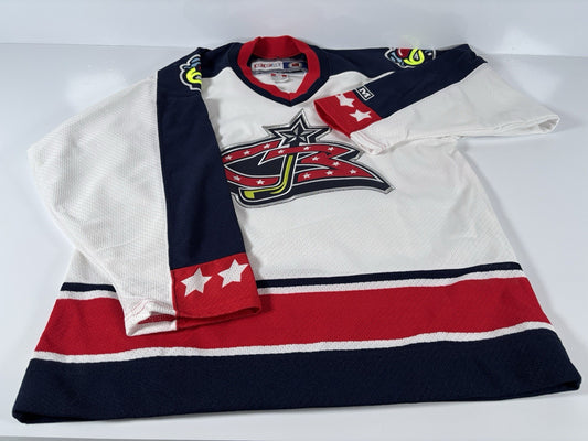 Vintage CCM Columbus Blue Jackets NHL Youths L/XL Air-Knit Hockey Jersey Canada