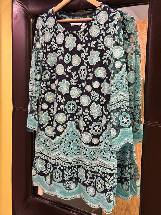 Isaac Mizrahi LIVE Womens Scoop Neck Lace Overlay Top UK Size XL