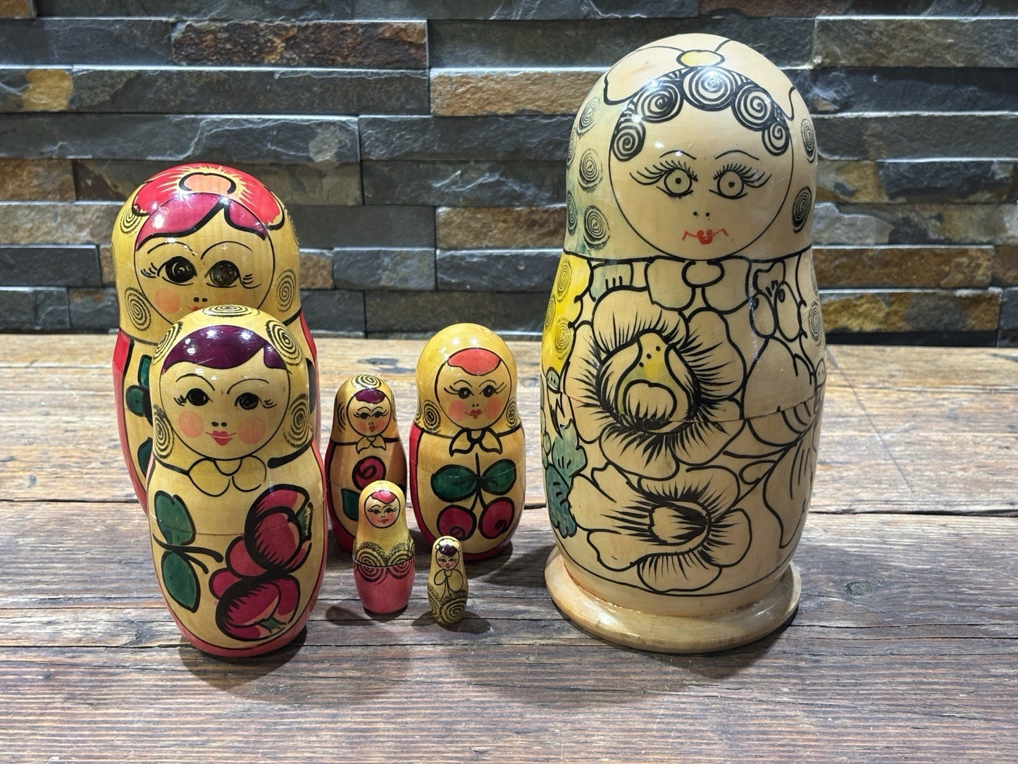 Vintage Wooden Babushka 7 Piece Nesting