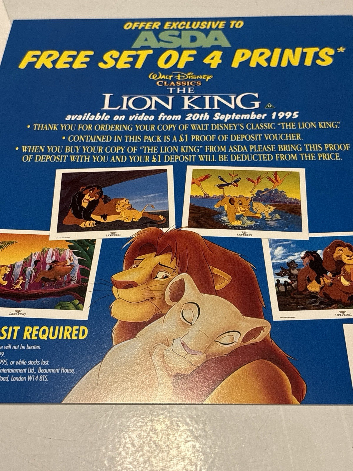 Asda Disney The Lion King Prints x4 Rare Vintage
