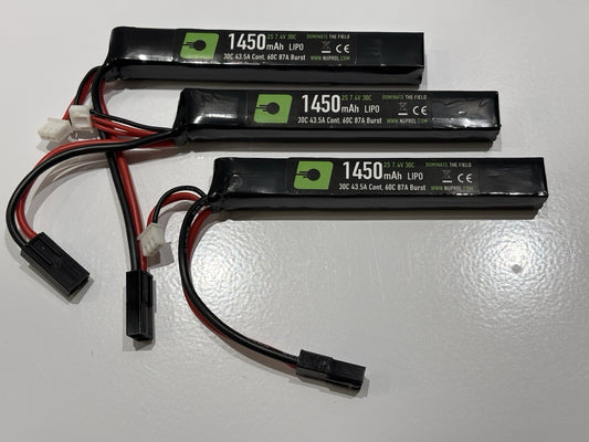 3x Airsoft Battery Nuprol NP 1450mah 7.4v 30c Lipo Stick Type