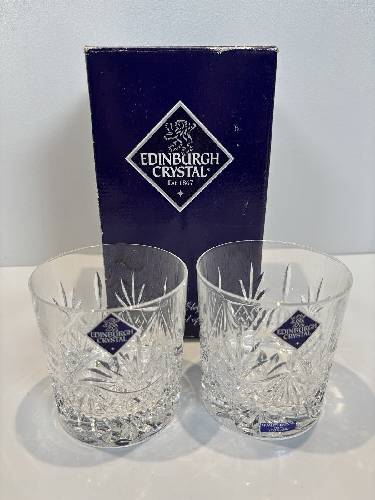 2 X Edinburgh Crystal Whiskey Glass Tumblers Set Anniversary