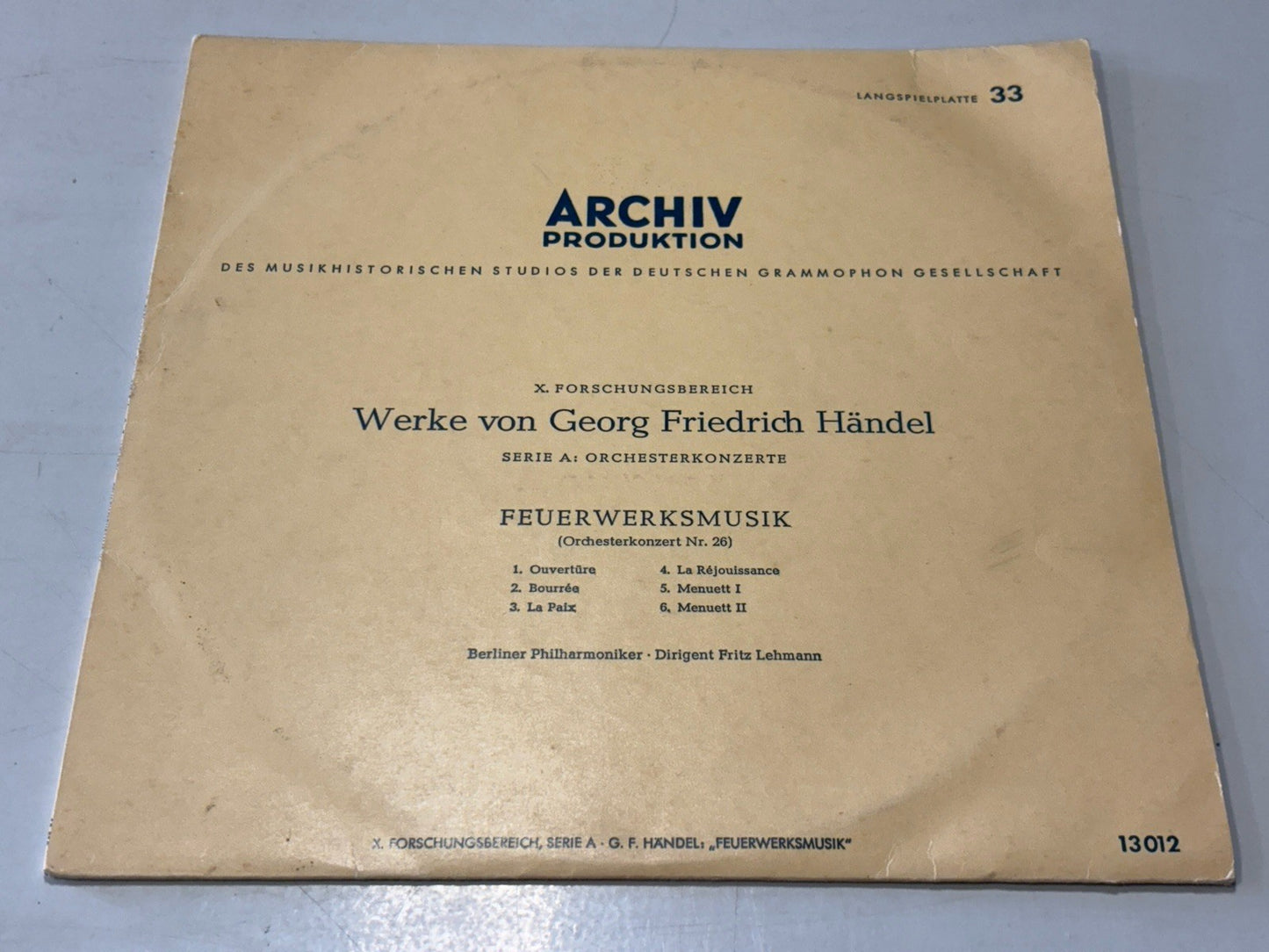 ARCHIV PRODUKTION Werke Von Georg Friedrich Handel 10" Vinyl