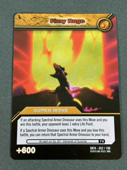 DKTA 052/100  FIERY RAGE  Dinosaur King Rare Foil Move Trading Card