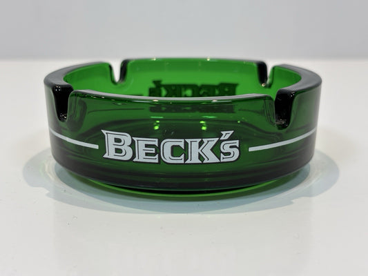 Beck's Beer Green Glass Ash Tray Ashtray Man Cave Novelty Gift VGC RARE