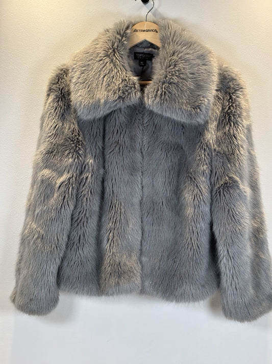 Topshop Faux Fur Coat Cropped Grey Size 10