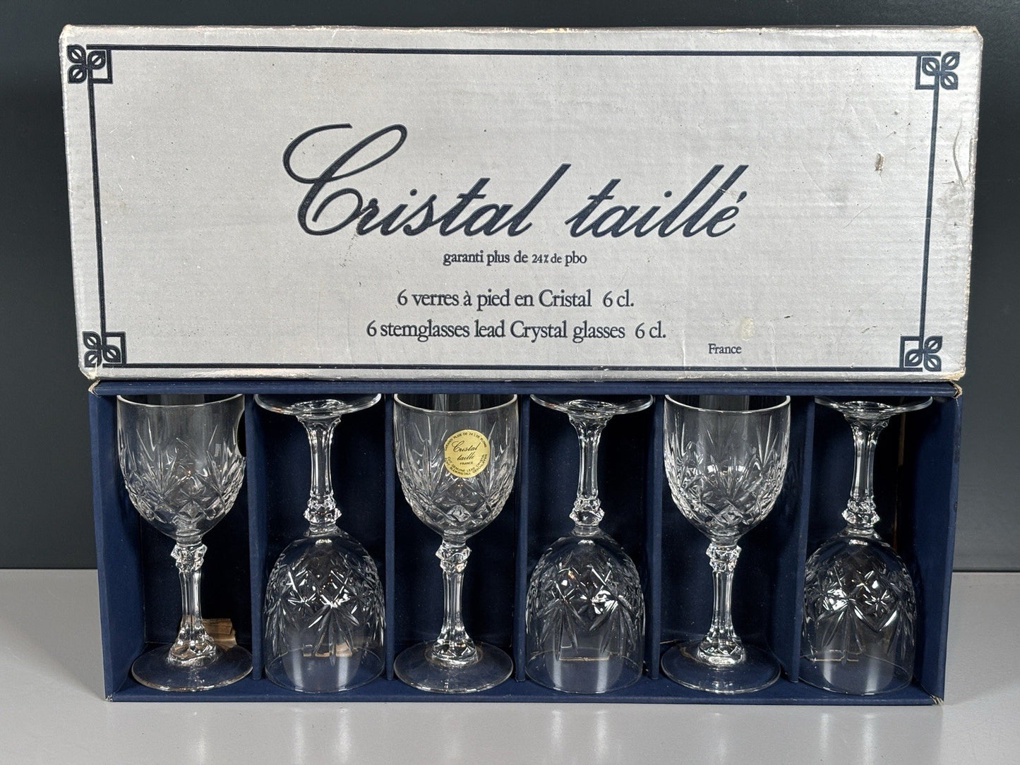 6x Cristal Taille Stem Glasses 6 cl Crystal