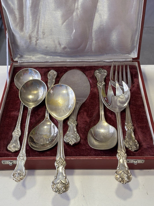 8 Vintage Silver Played Flatware In Case