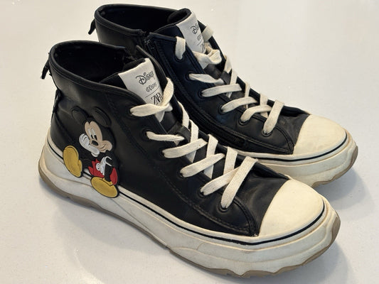 Zara Disney Mickey Mouse Lace Up Zip Platform Hi Top Trainers Black Size UK 6