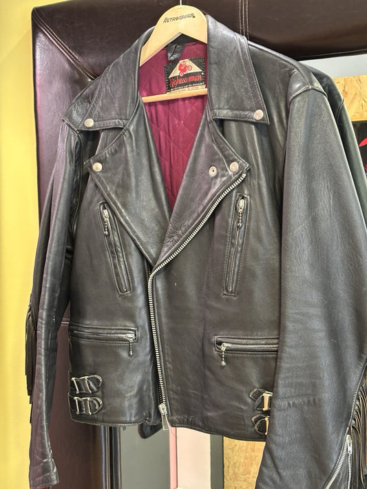 Vintage UK HIGHWAYMAN Biker Leather jacket motorcycle Black London Leather M/L