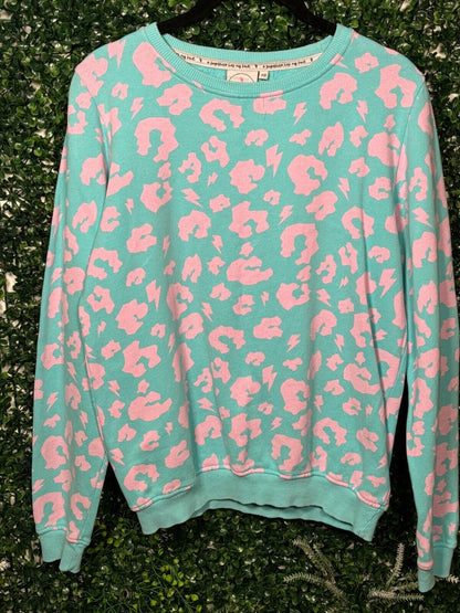 Scamp & Dude Turquoise Pink Leopard and Lightning Bolt Jumper Size XS