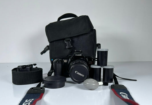Canon Rebel X S 35mm SLR Film Camera with 35-80mm Lens, Bag & Film Tested