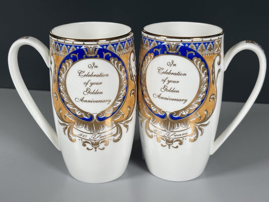 2x Hudson Middleton Golden Jubilee 1952/2002 Fine Bone China Mugs 135mmx70mm