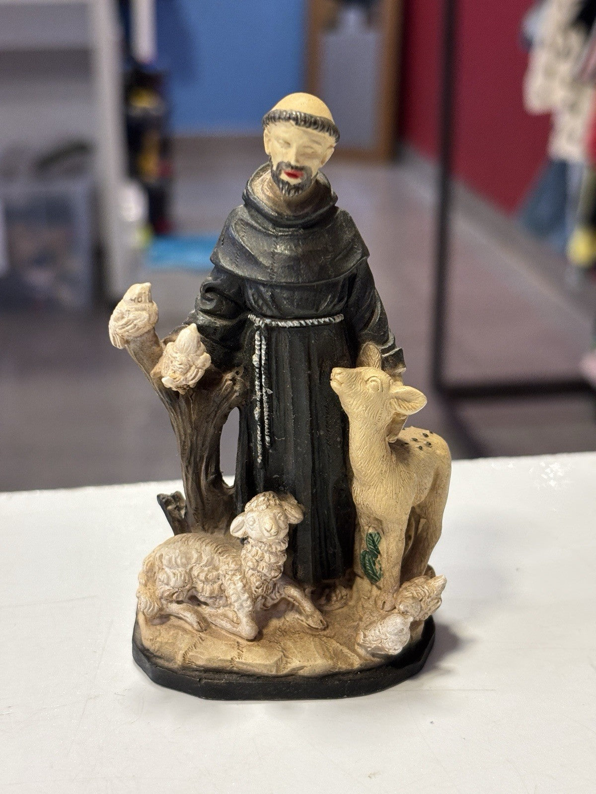 Vintage Monk And His Flock Figurine 10cm Ricardo Di Assisi Dipinto A Mano