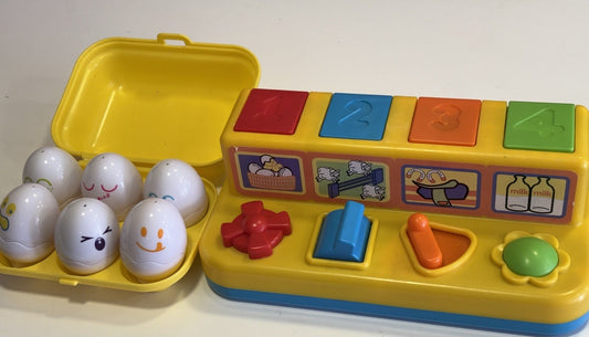 1 X POP UP TOY by FUNTIME & 1 X TOMY Hide and Squeak Eggs Interactive Toy