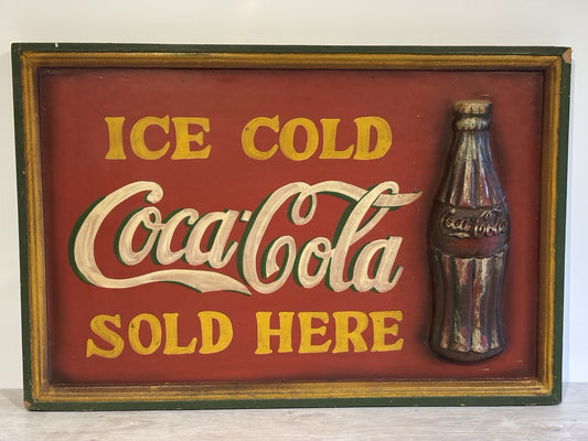 VINTAGE RARE ORIGINAL COCA COLA SIGN WOODEN 60cm x 40cm