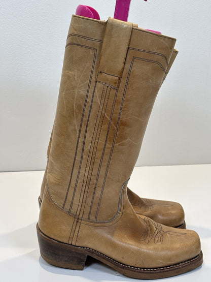 Vintage Made In Spain Tall Western Cowboy Boots Tan Size UK Size 6