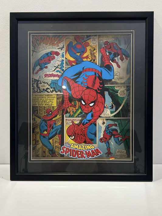 Spider-Man Poster Marvel Comics Black Wooden Framed Retro 55.5cmx65cm Frame