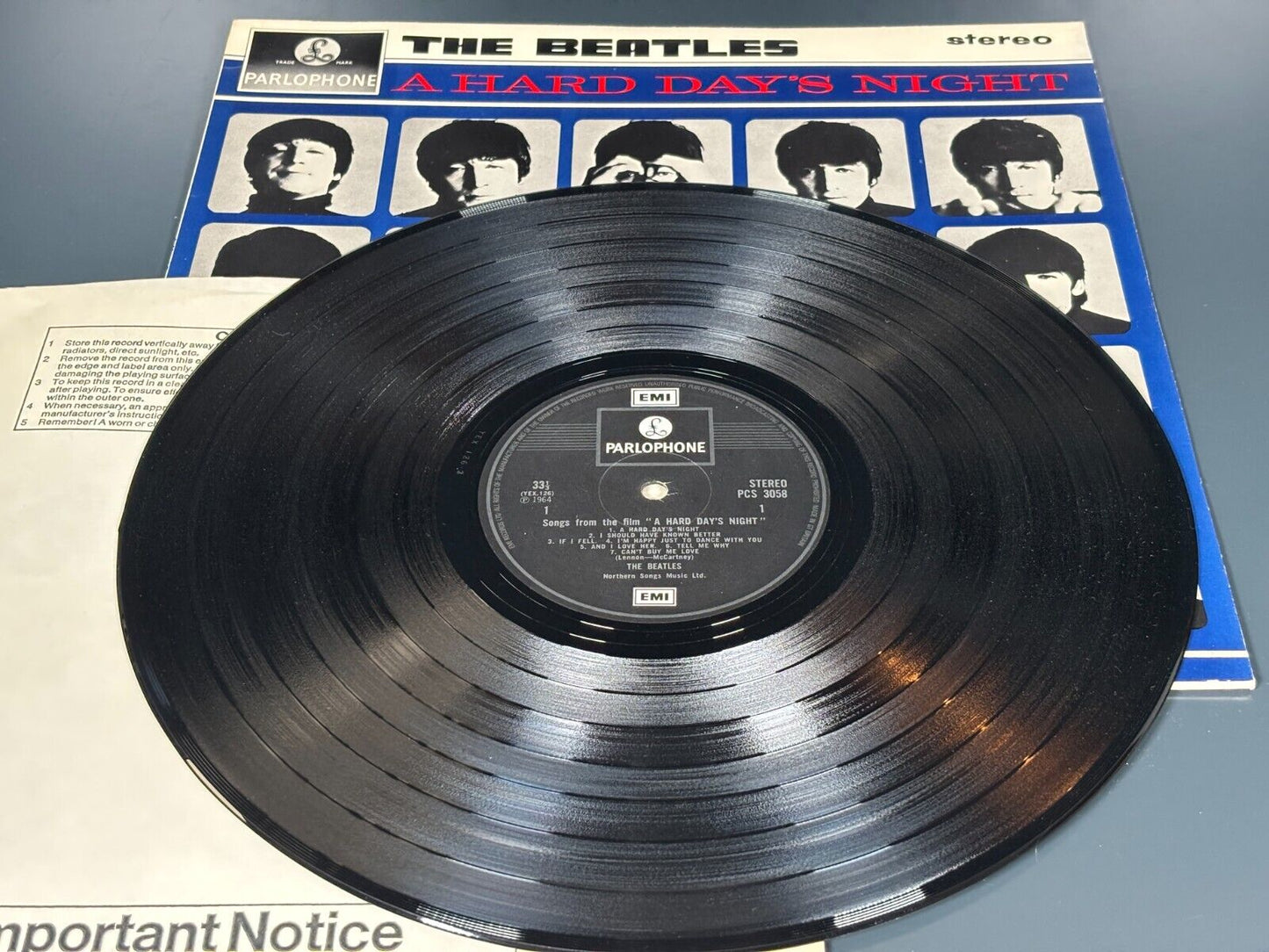 BEATLES A HARD DAYS NIGHT UK PARLOPHONE VINYL LP ALBUM PCS 3058 YEX 126-2