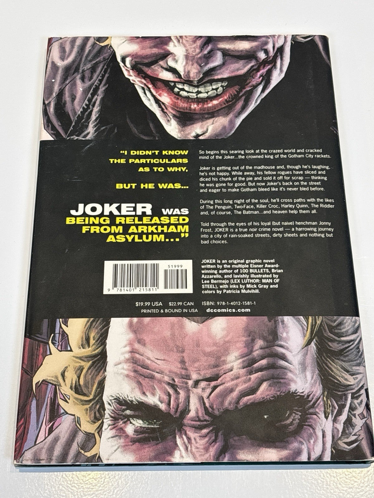 Joker by Brian Azzarello (Hardcover, 2008, Graphic Novel) Like New Dc Comics