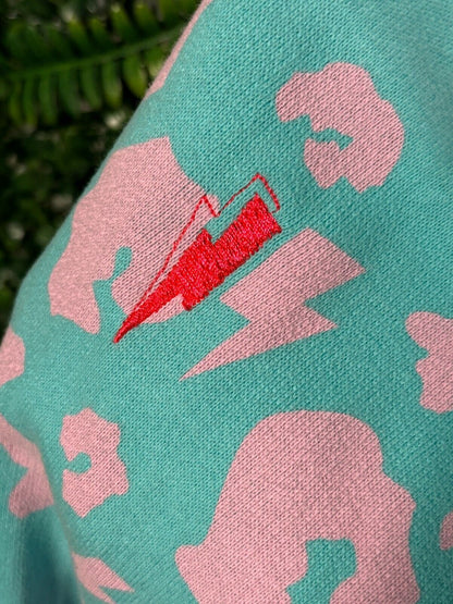 Scamp & Dude Turquoise Pink Leopard and Lightning Bolt Jumper Size XS