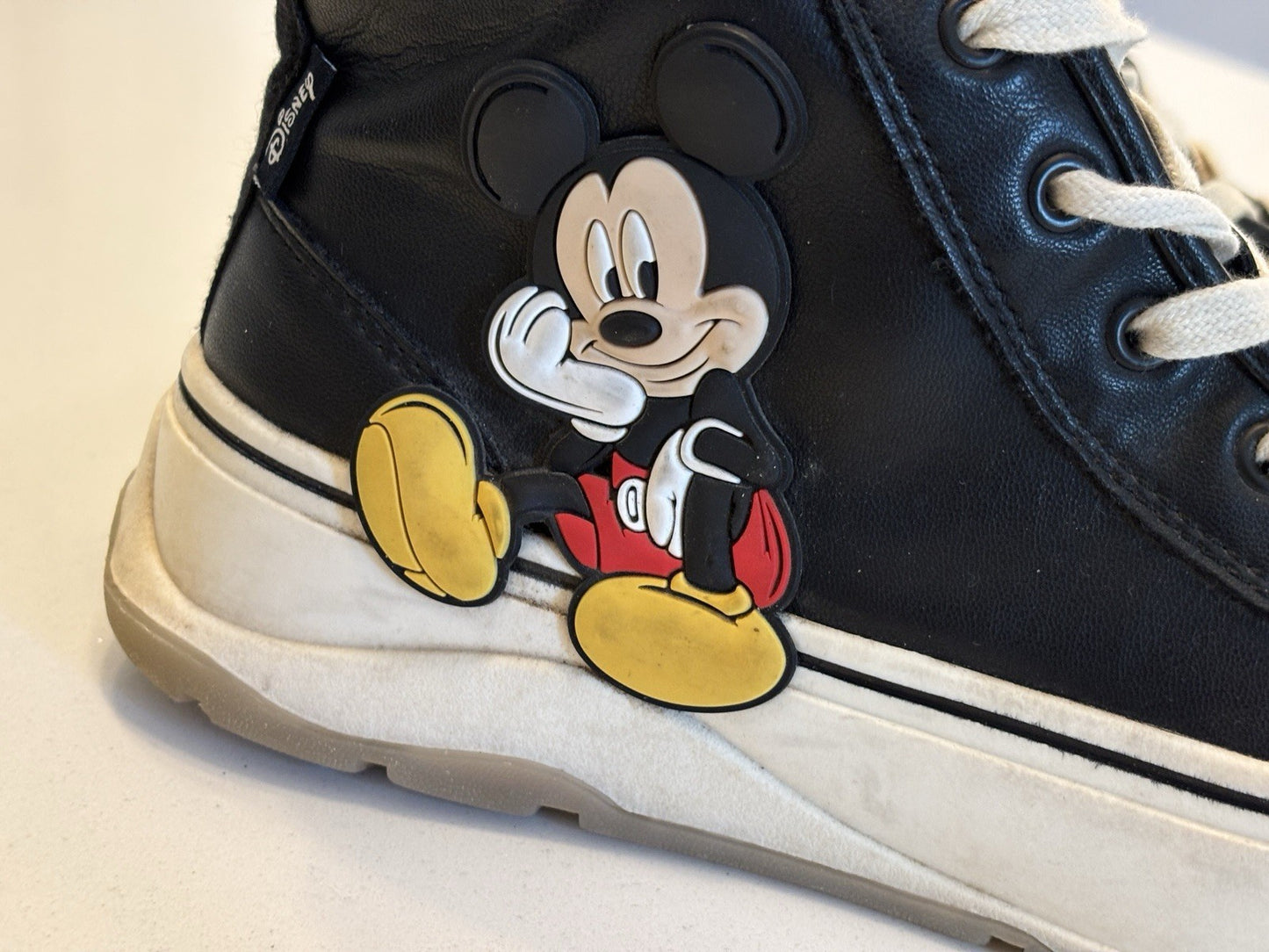 Zara Disney Mickey Mouse Lace Up Zip Platform Hi Top Trainers Black Size UK 6
