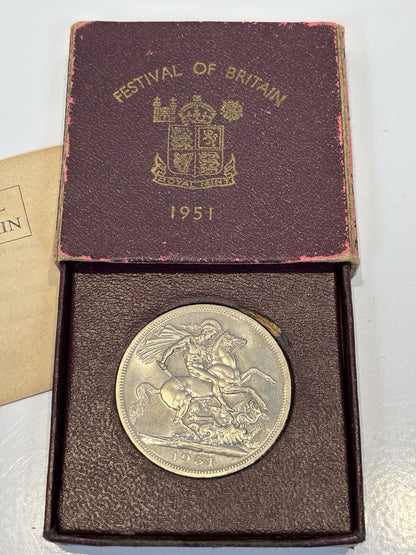 1951 Festival of Britain Five Shilling Coin in Box With Papers