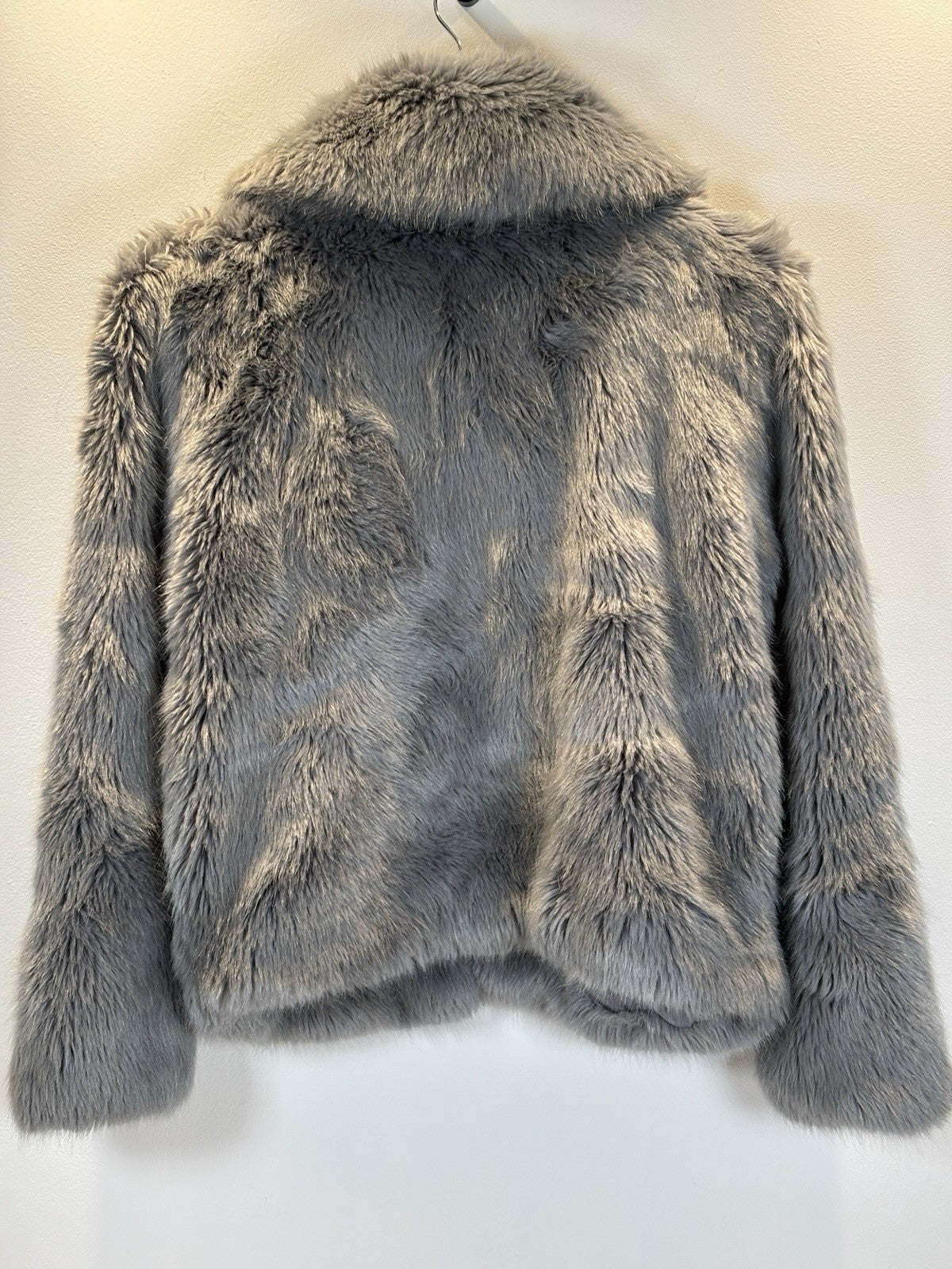 Topshop Faux Fur Coat Cropped Grey Size 10