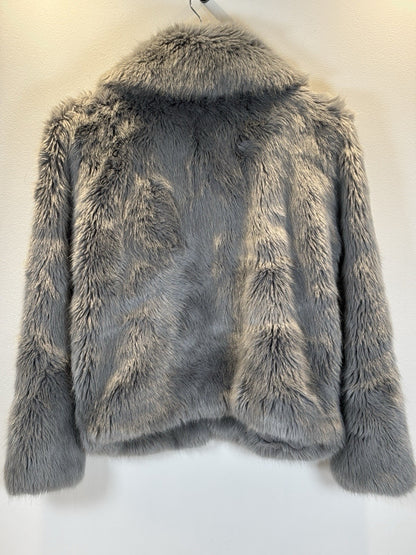 Topshop Faux Fur Coat Cropped Grey Size 10