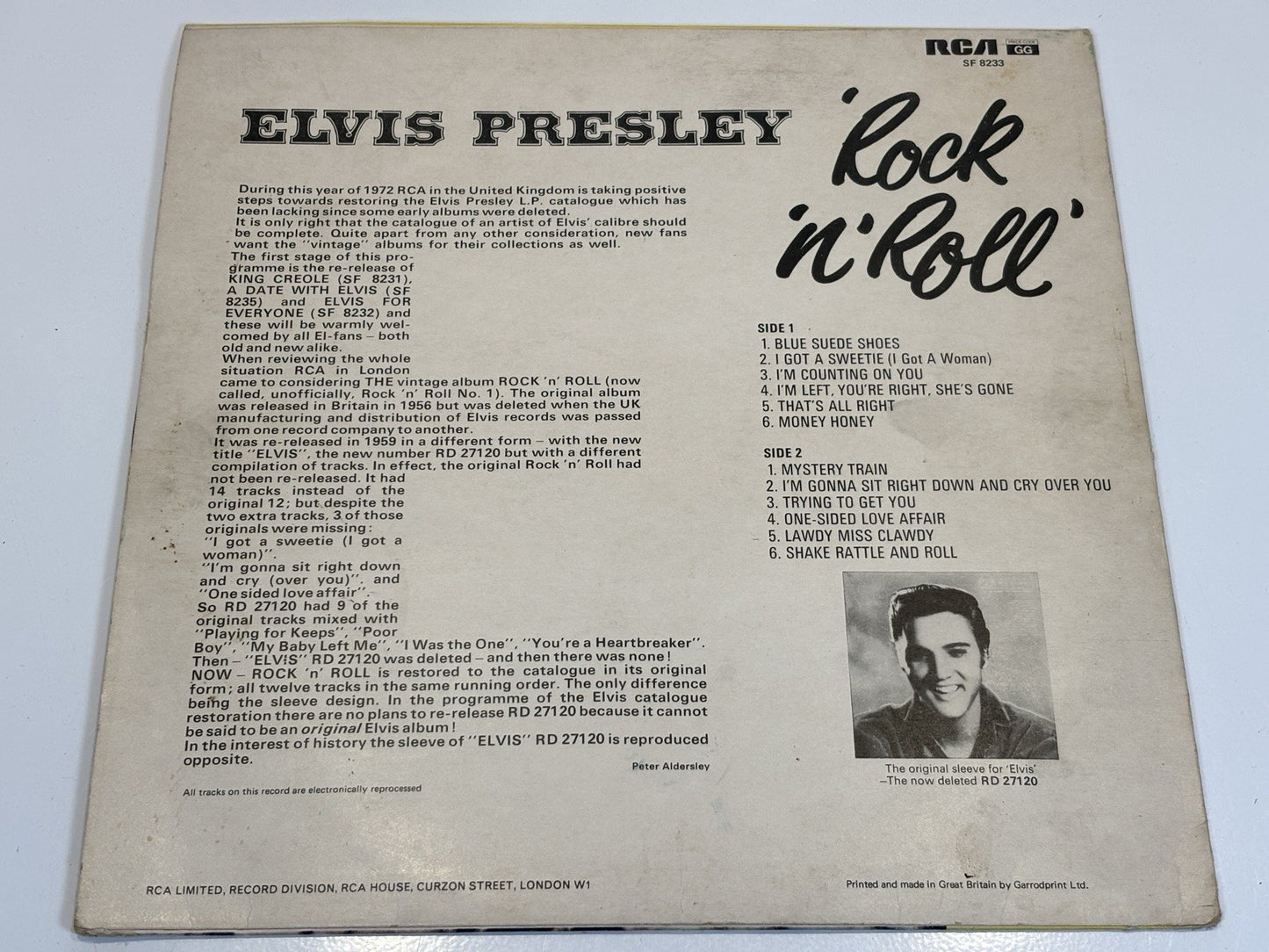 Elvis Presley Rock 'n' Roll Vinyl LP Record RCA Victor SF 8233 1E/2E EX