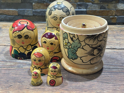 Vintage Wooden Babushka 7 Piece Nesting