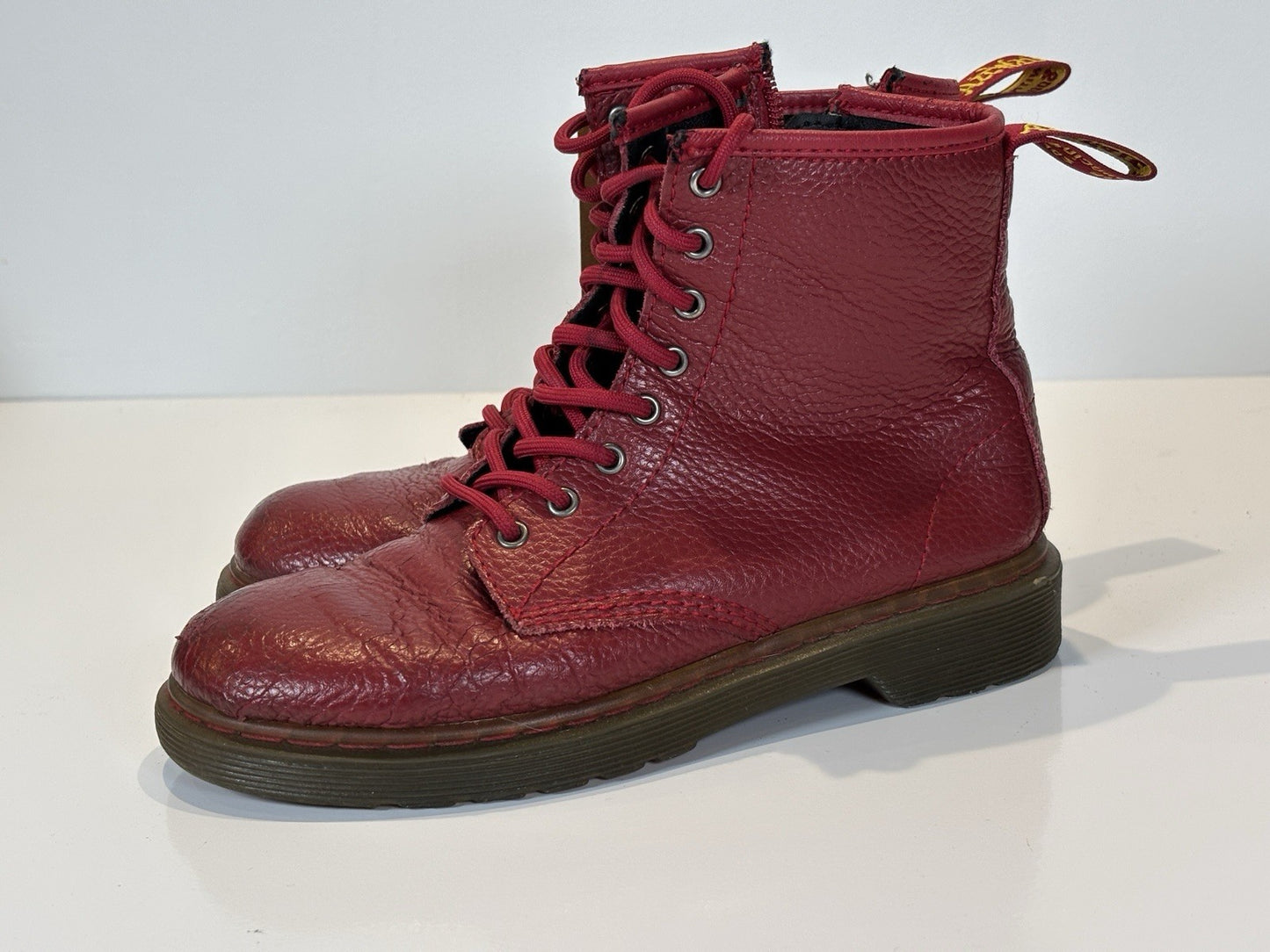 Dr Martens Airwair 8 Hole  Boots Size 3 UK Cherry Red used as shown unboxed
